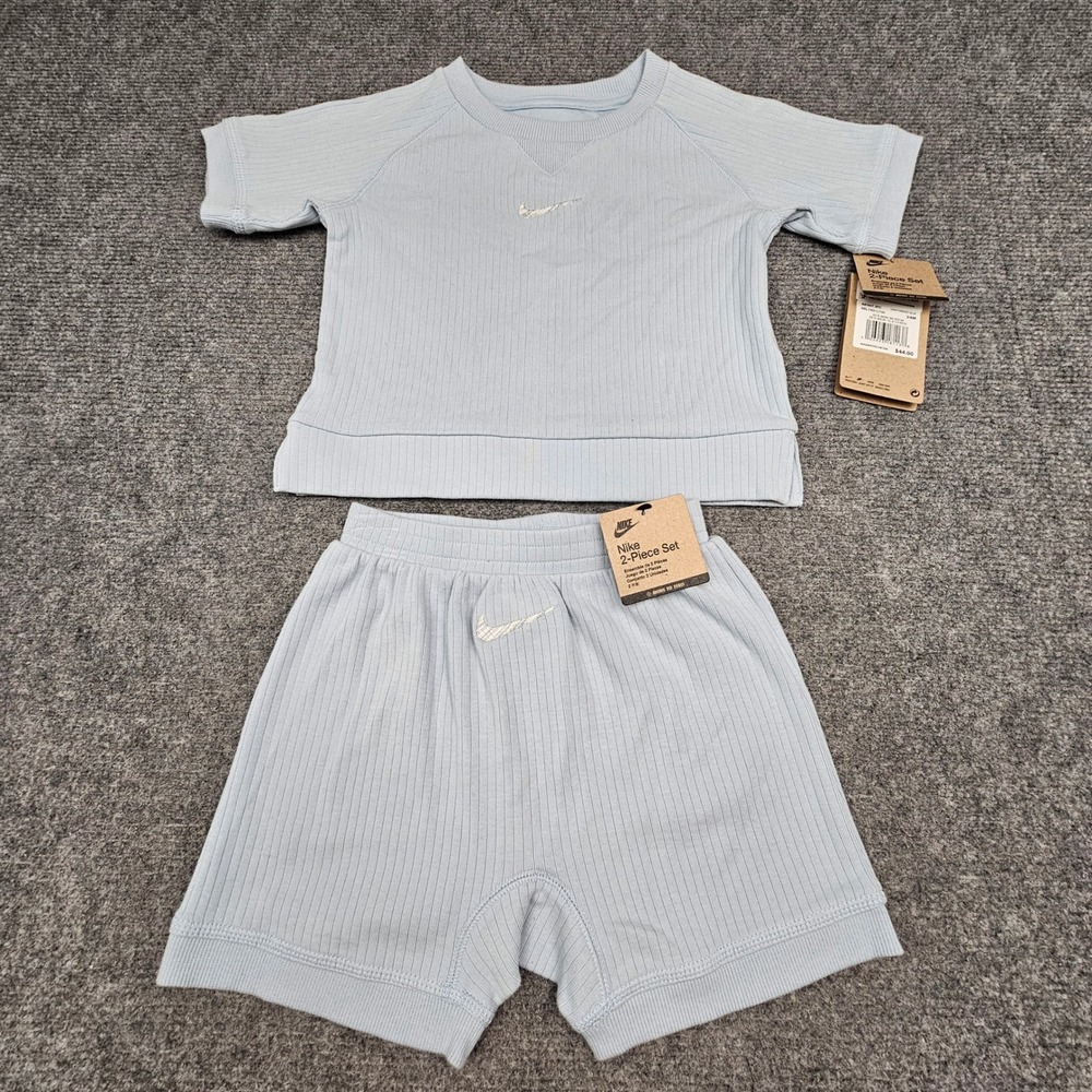 Nike Unisex 2-Piece Set Ribbed T-Shirt and Shorts Organic Cotton Blue 24M